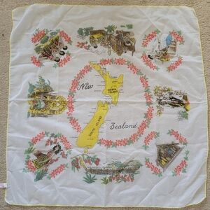 Vintage New Zealand Nylon Hankerchief Tiki 33x34" Maori People Vacation Souvenir